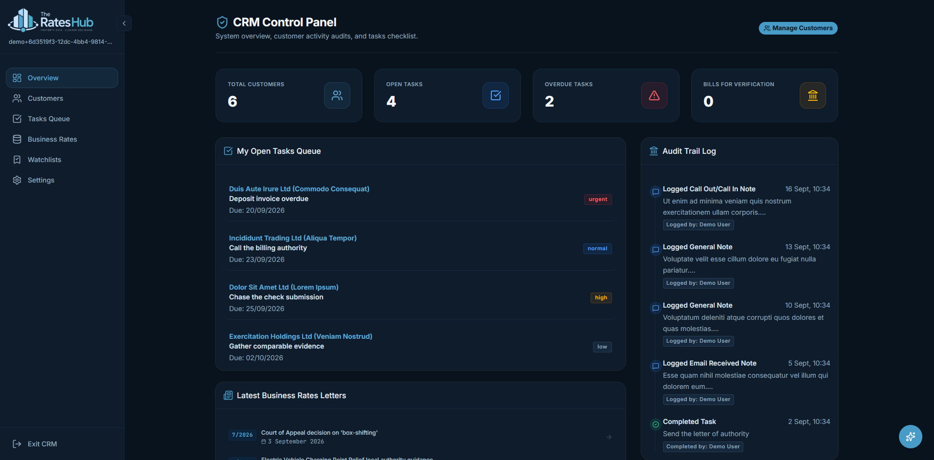 The Rates Hub CRM Control Panel